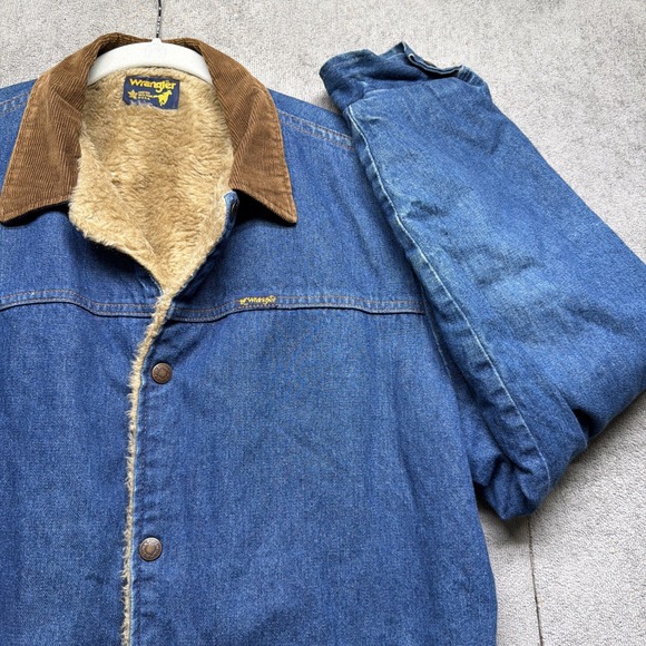 Wrangler Other - Wrangler Denim Sherpa Lined Western Trucker Jacket Corduroy Collar‎ Men's Medium